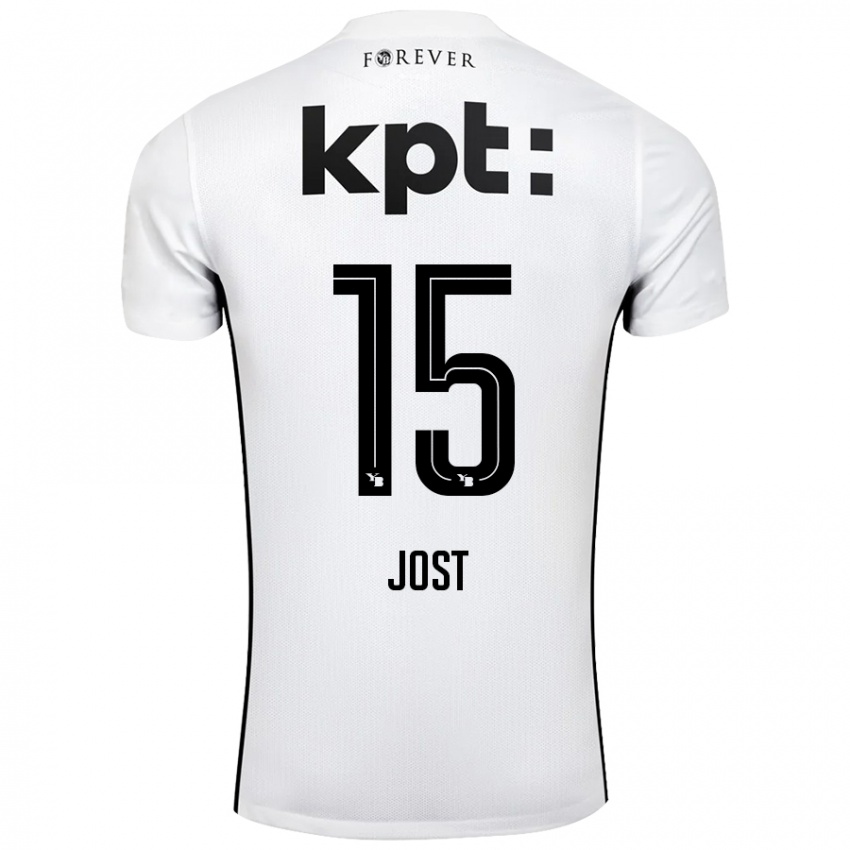 Enfant Maillot Tristan Jost #15 Blanc Noir Tenues Extérieur 2024/25 T-Shirt Belgique