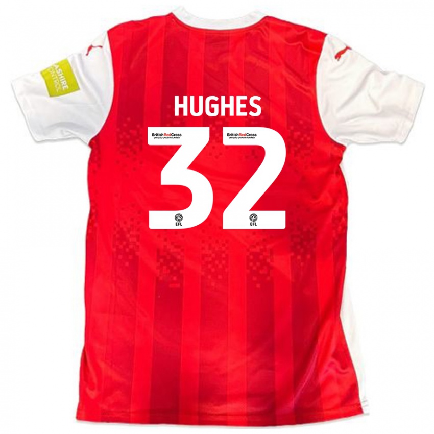 Homme Maillot Kayden Hughes #32 Rouge Blanc Tenues Domicile 2024/25 T-Shirt Belgique