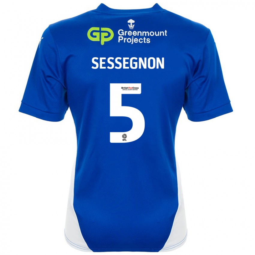 Homme Maillot Steven Sessegnon #5 Bleu Blanc Tenues Domicile 2024/25 T-Shirt Belgique