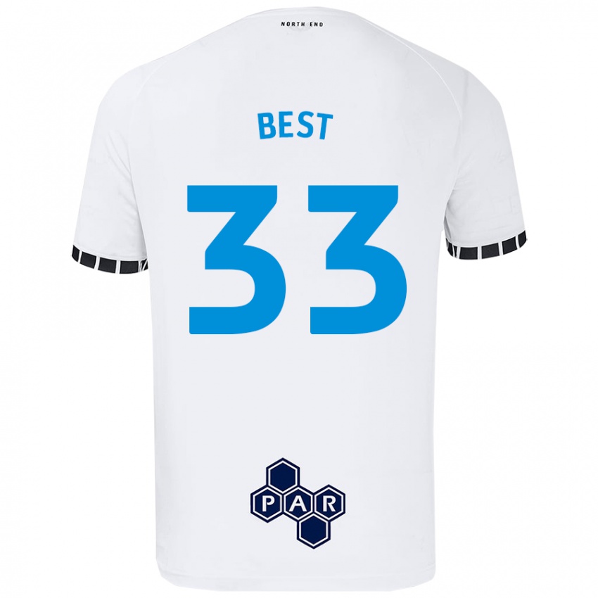 Homme Maillot Kian Best #33 Blanc Tenues Domicile 2024/25 T-Shirt Belgique