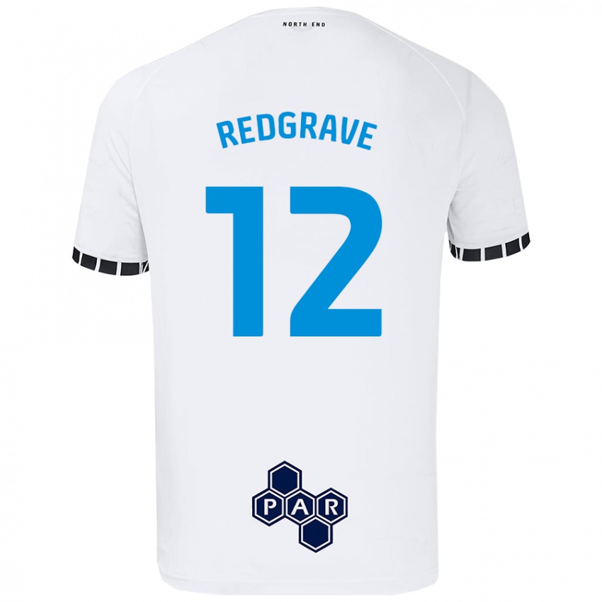 Homme Maillot Jodie Redgrave #12 Blanc Tenues Domicile 2024/25 T-Shirt Belgique