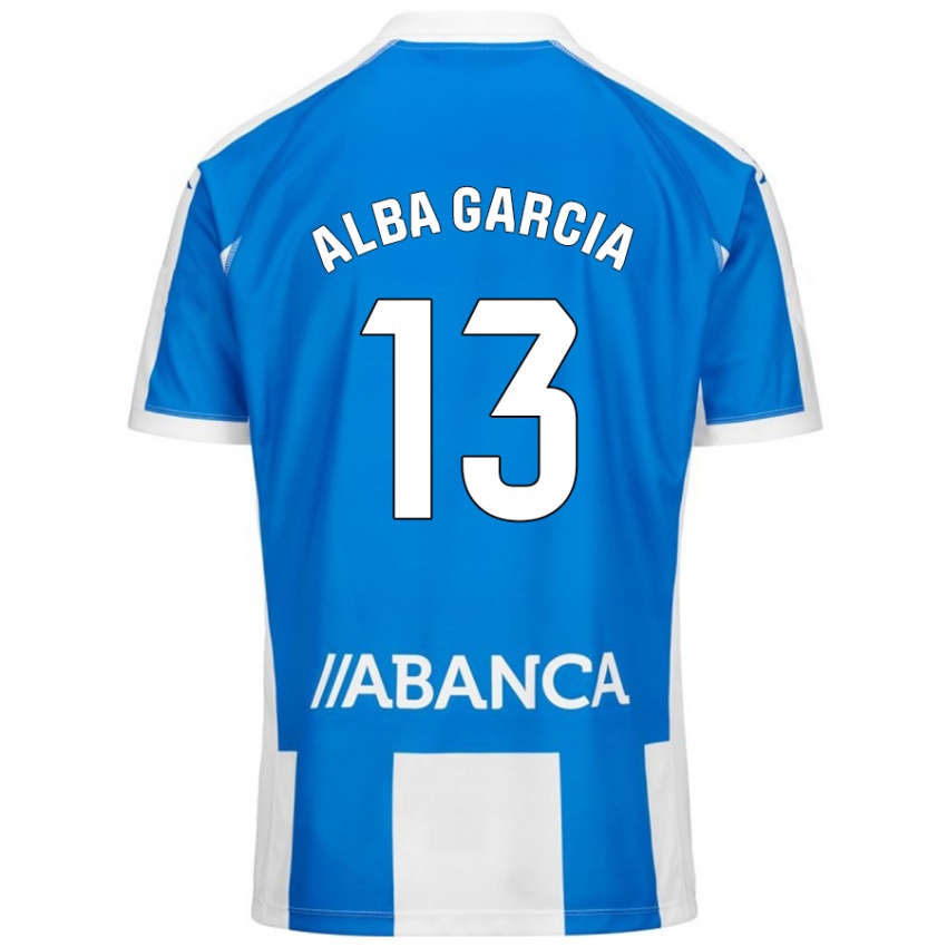 Homme Maillot Lucía Alba García #13 Bleu Blanc Tenues Domicile 2024/25 T-Shirt Belgique