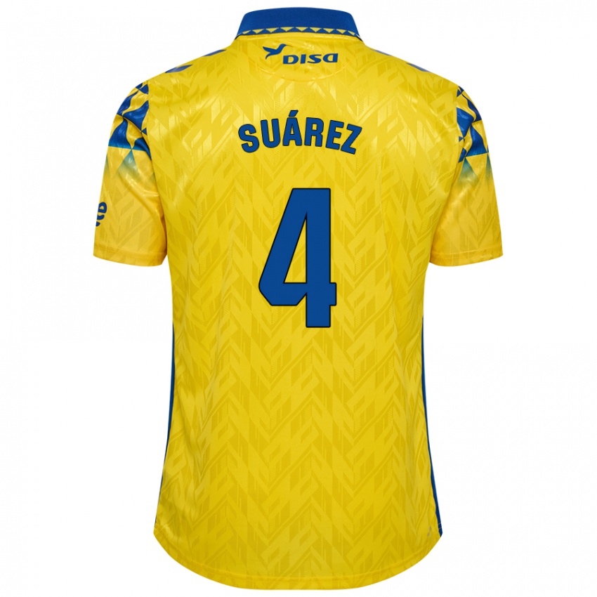 Homme Maillot Alex Suárez #4 Jaune Bleu Tenues Domicile 2024/25 T-Shirt Belgique