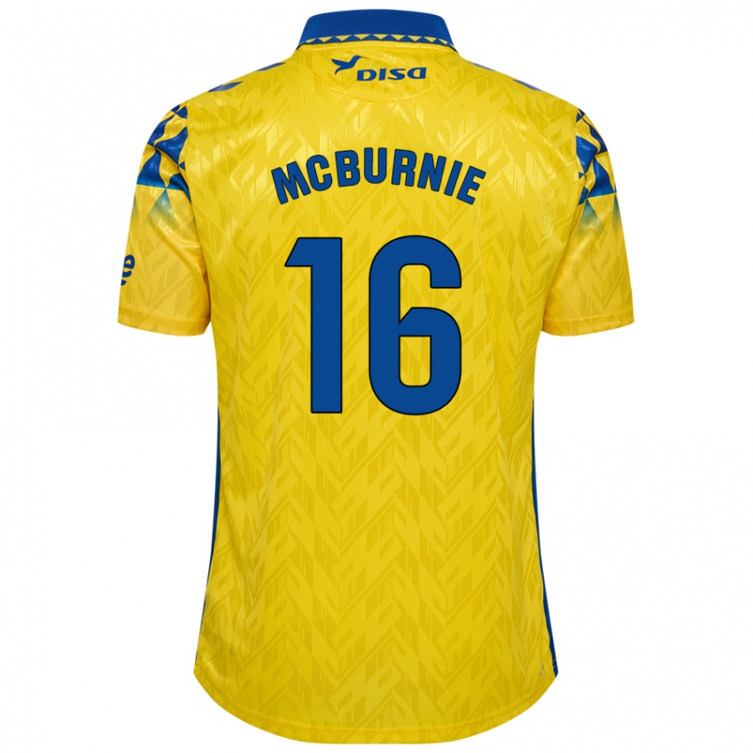 Homme Maillot Oli Mcburnie #16 Jaune Bleu Tenues Domicile 2024/25 T-Shirt Belgique