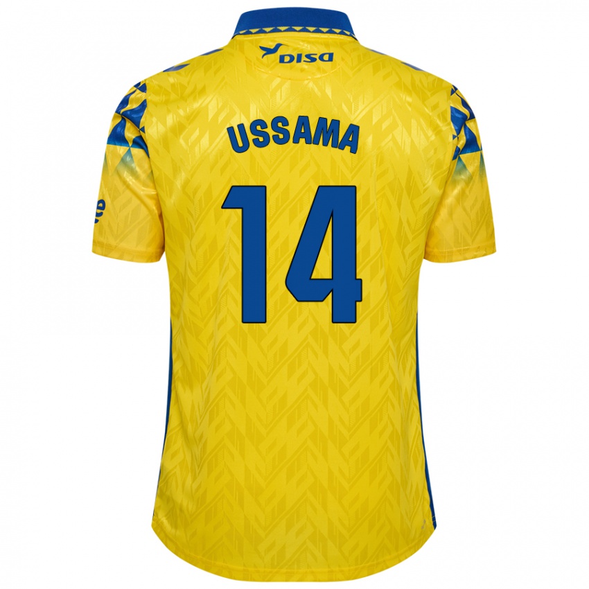 Homme Maillot Ussama #14 Jaune Bleu Tenues Domicile 2024/25 T-Shirt Belgique