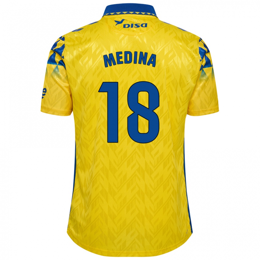 Homme Maillot Iván Medina #18 Jaune Bleu Tenues Domicile 2024/25 T-Shirt Belgique