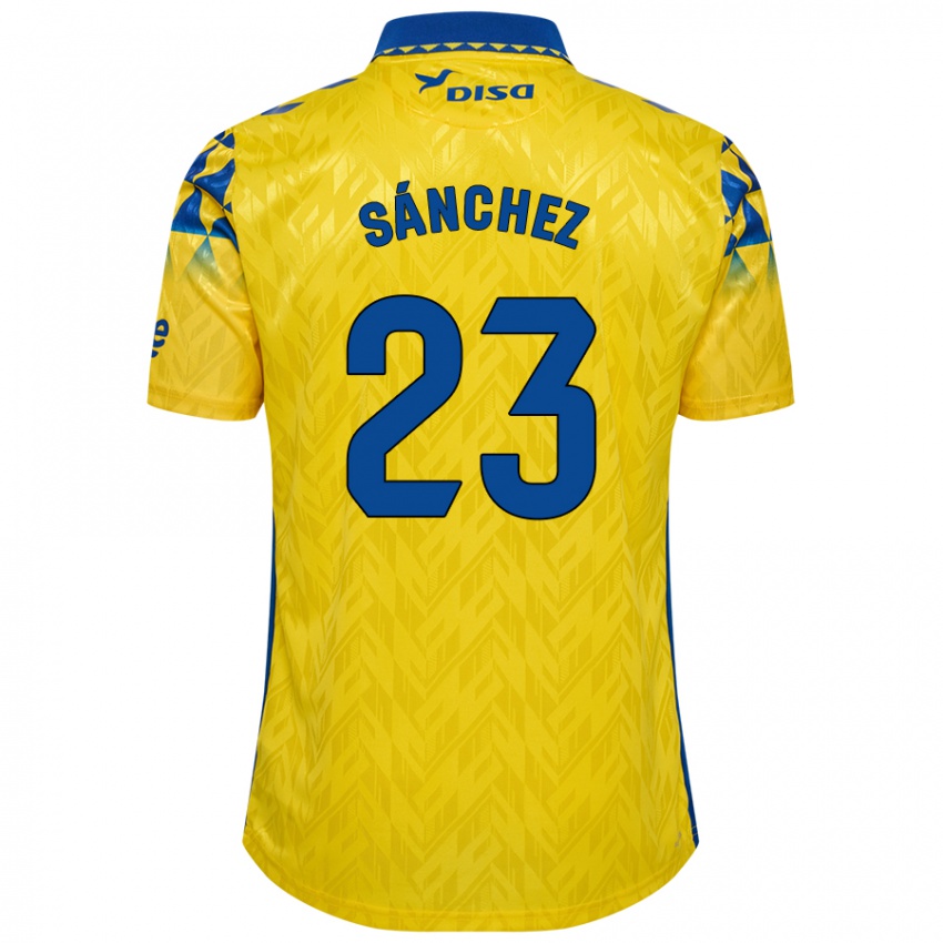 Homme Maillot Omar Sánchez #23 Jaune Bleu Tenues Domicile 2024/25 T-Shirt Belgique