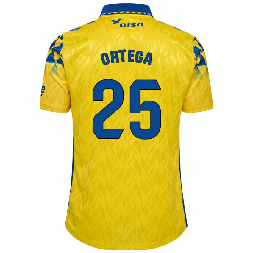 Homme Maillot Edián Ortega #25 Jaune Bleu Tenues Domicile 2024/25 T-Shirt Belgique