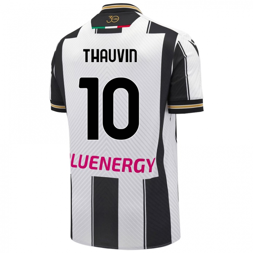 Homme Maillot Florian Thauvin #10 Blanc Noir Tenues Domicile 2024/25 T-Shirt Belgique