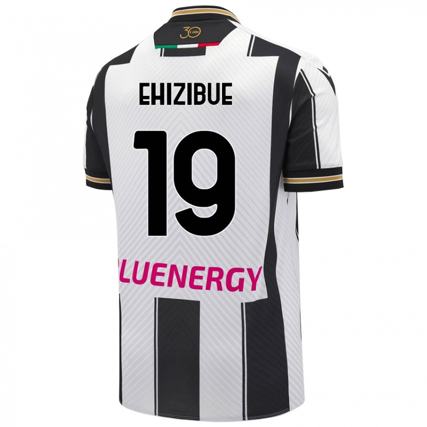 Homme Maillot Kingsley Ehizibue #19 Blanc Noir Tenues Domicile 2024/25 T-Shirt Belgique