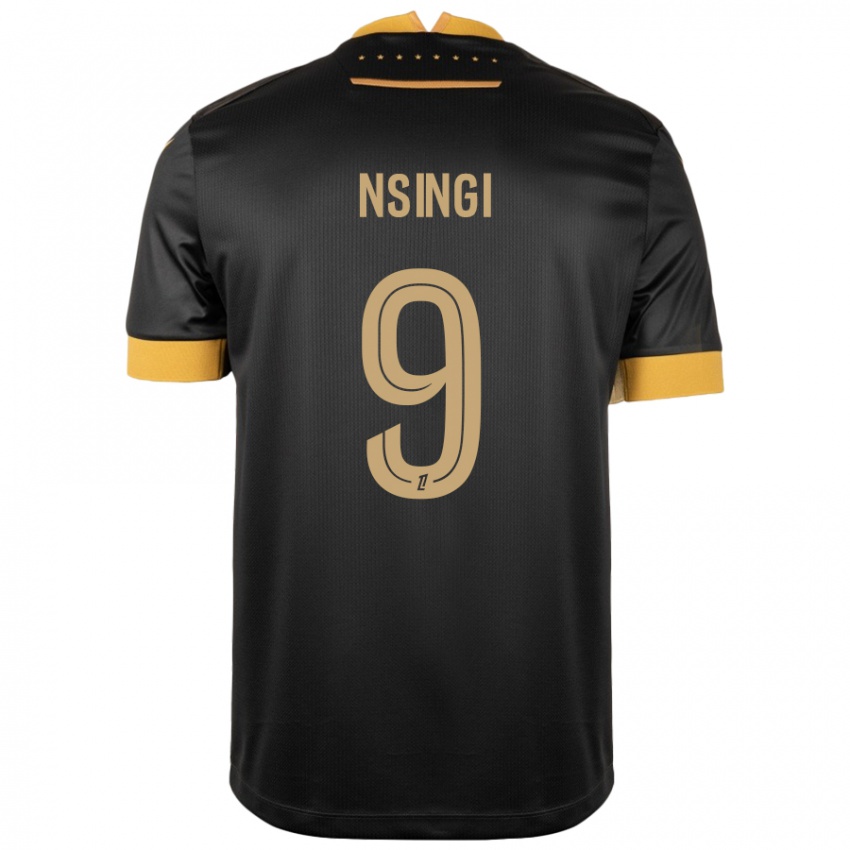 Heren Plamedi Nsingi #9 Zwart Bruin Uitshirt Uittenue 2024/25 T-Shirt België