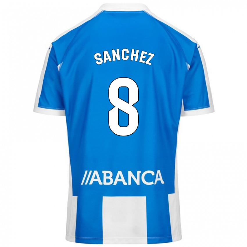 Femme Maillot Carlota Sánchez #8 Bleu Blanc Tenues Domicile 2024/25 T-Shirt Belgique