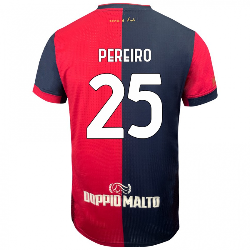 Femme Maillot Gastón Pereiro #25 Rouge Bleu Foncé Tenues Domicile 2024/25 T-Shirt Belgique