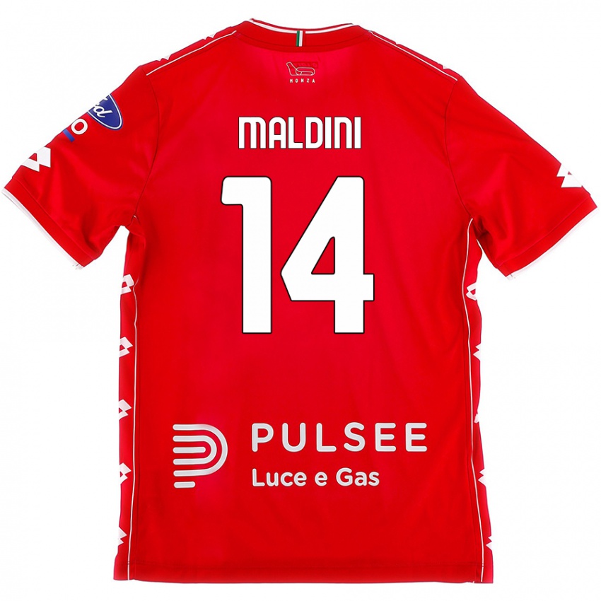 Femme Maillot Daniel Maldini #14 Rouge Blanc Tenues Domicile 2024/25 T-Shirt Belgique