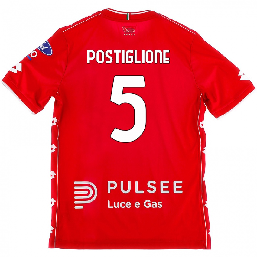 Femme Maillot Nicolò Postiglione #5 Rouge Blanc Tenues Domicile 2024/25 T-Shirt Belgique