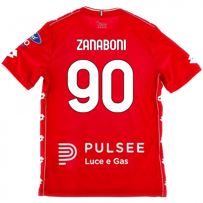 Femme Maillot Emanuele Zanaboni #90 Rouge Blanc Tenues Domicile 2024/25 T-Shirt Belgique