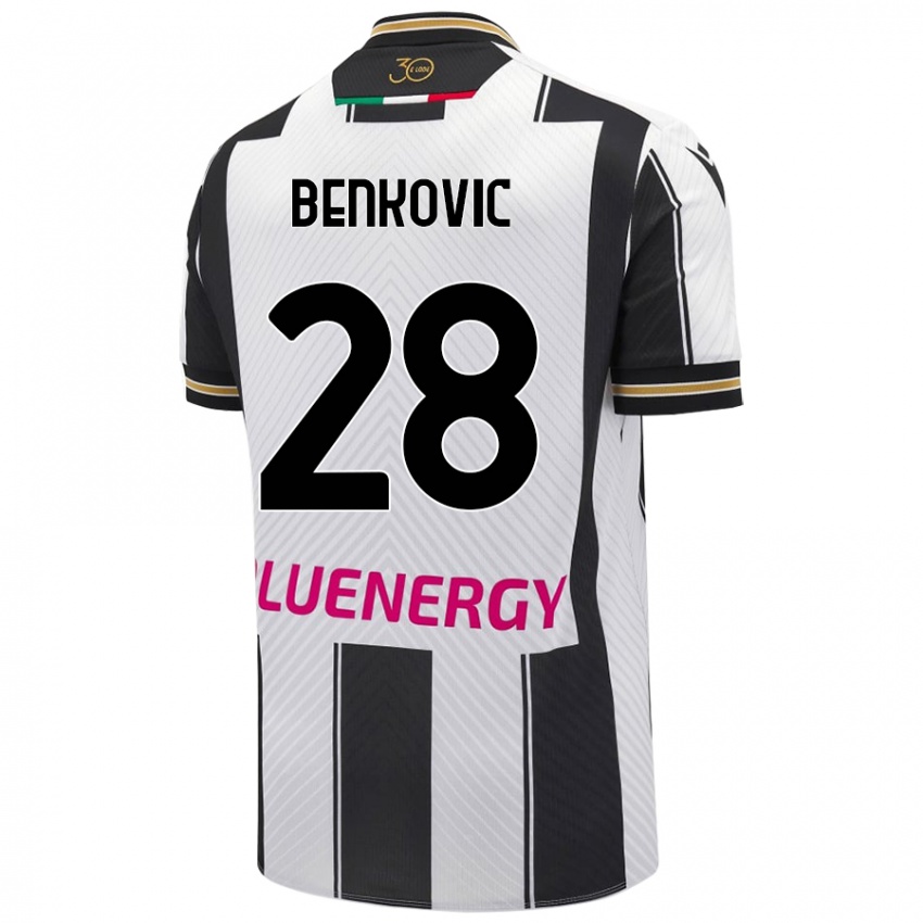 Femme Maillot Filip Benkovic #28 Blanc Noir Tenues Domicile 2024/25 T-Shirt Belgique