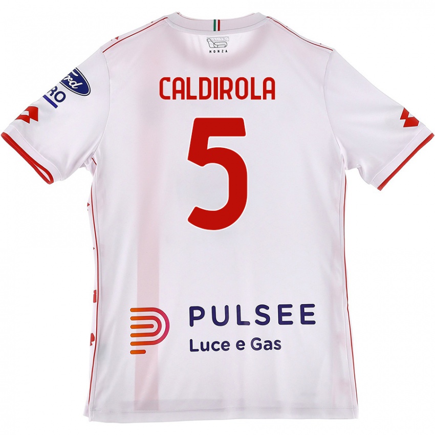 Femme Maillot Luca Caldirola #5 Blanc Rouge Tenues Extérieur 2024/25 T-Shirt Belgique