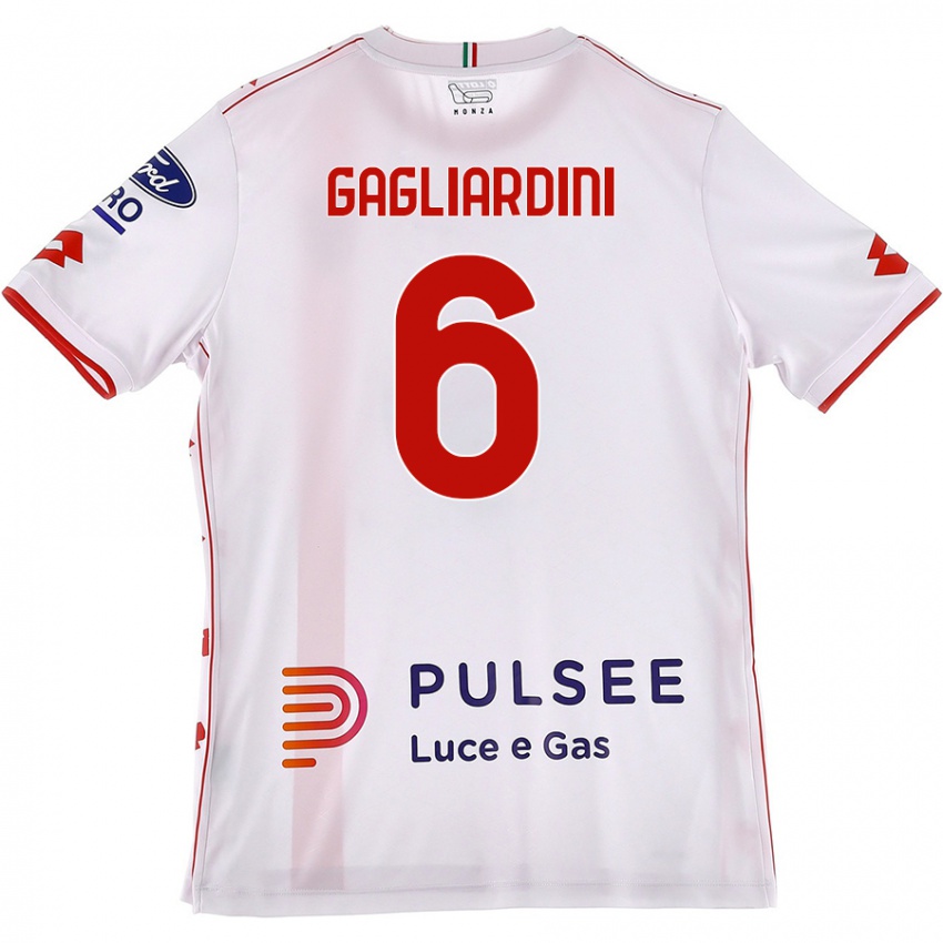 Femme Maillot Roberto Gagliardini #6 Blanc Rouge Tenues Extérieur 2024/25 T-Shirt Belgique