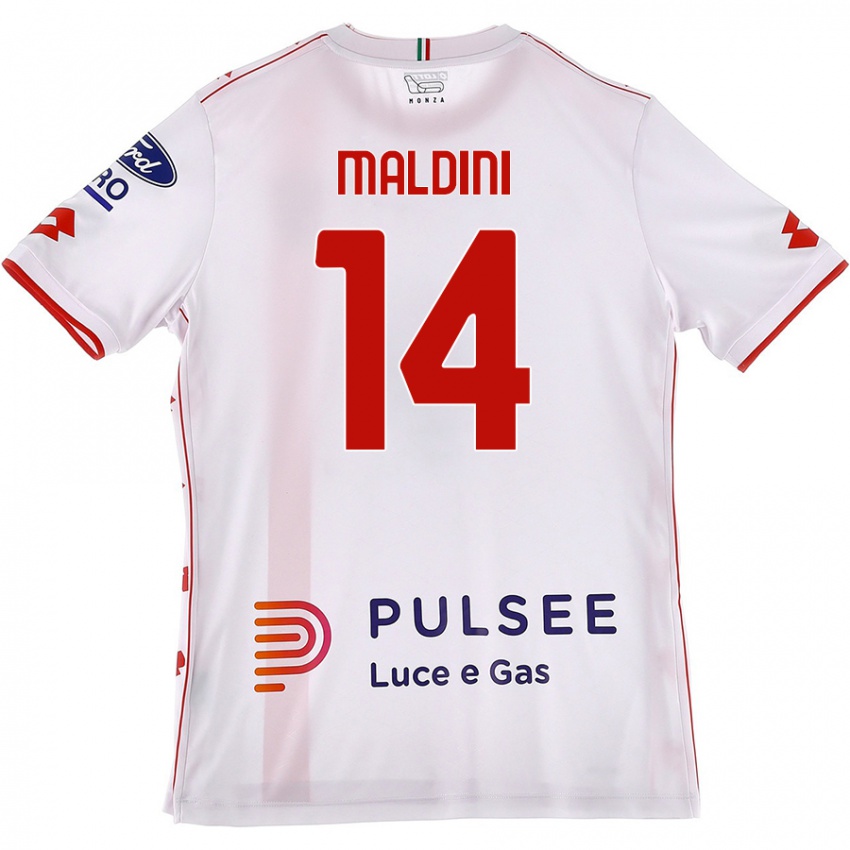 Femme Maillot Daniel Maldini #14 Blanc Rouge Tenues Extérieur 2024/25 T-Shirt Belgique