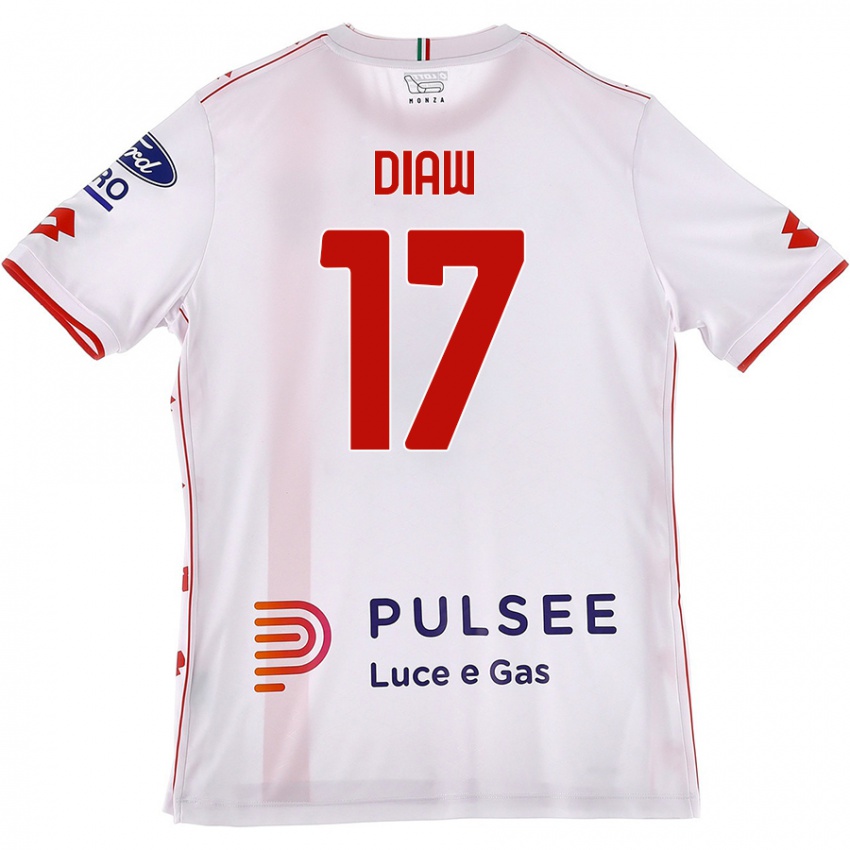 Femme Maillot Davide Diaw #17 Blanc Rouge Tenues Extérieur 2024/25 T-Shirt Belgique