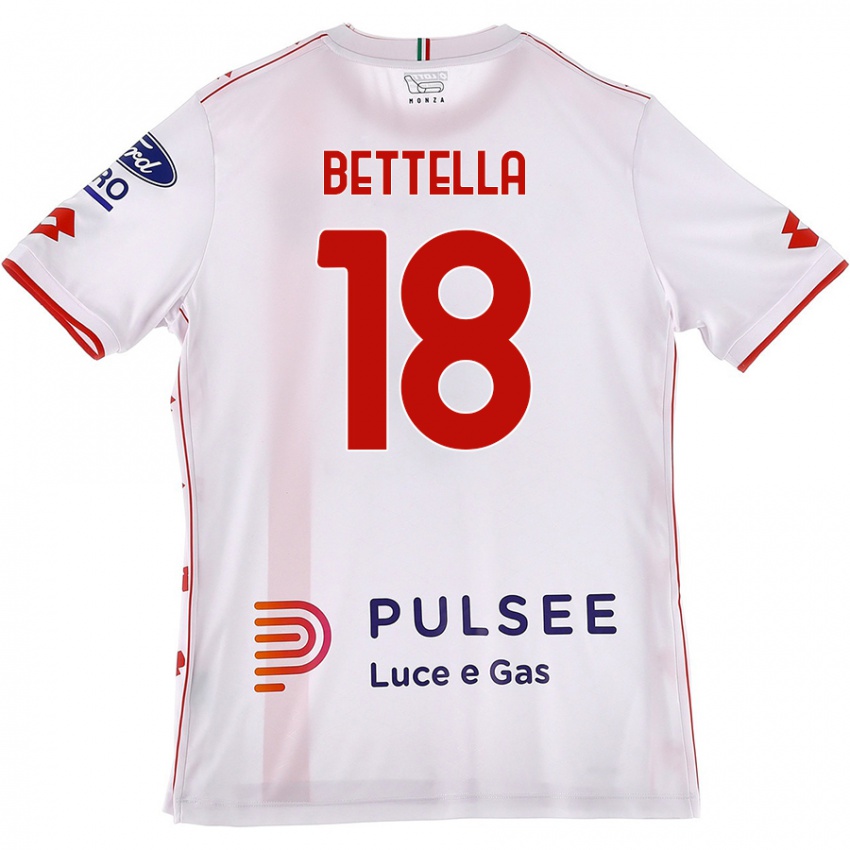 Femme Maillot Davide Bettella #18 Blanc Rouge Tenues Extérieur 2024/25 T-Shirt Belgique