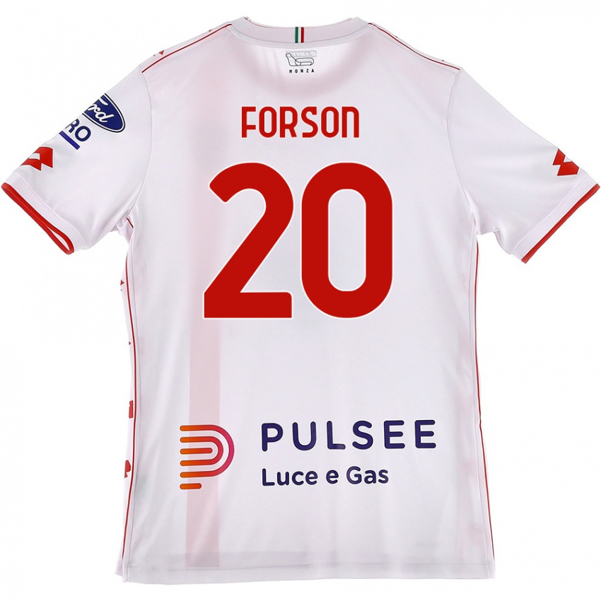 Femme Maillot Omari Forson #20 Blanc Rouge Tenues Extérieur 2024/25 T-Shirt Belgique