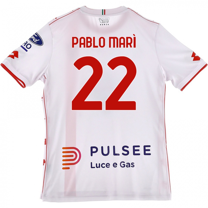 Femme Maillot Pablo Marí #22 Blanc Rouge Tenues Extérieur 2024/25 T-Shirt Belgique