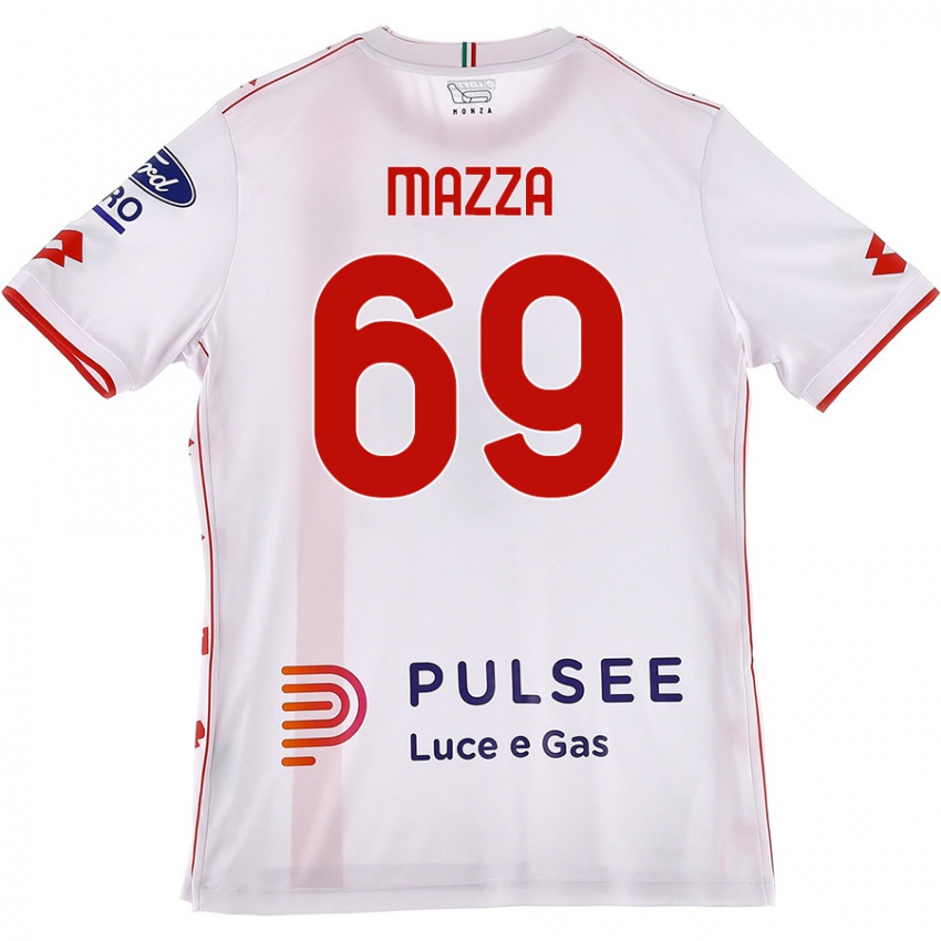 Femme Maillot Andrea Mazza #69 Blanc Rouge Tenues Extérieur 2024/25 T-Shirt Belgique