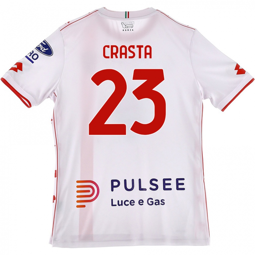 Femme Maillot Mario Crasta #23 Blanc Rouge Tenues Extérieur 2024/25 T-Shirt Belgique