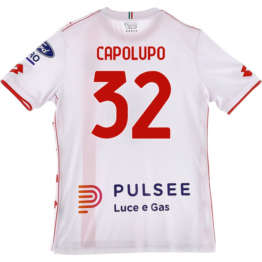 Femme Maillot Samuele Capolupo #32 Blanc Rouge Tenues Extérieur 2024/25 T-Shirt Belgique