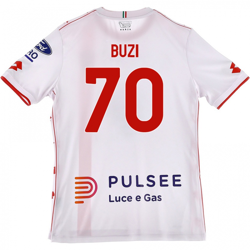 Femme Maillot Luis Buzi #70 Blanc Rouge Tenues Extérieur 2024/25 T-Shirt Belgique