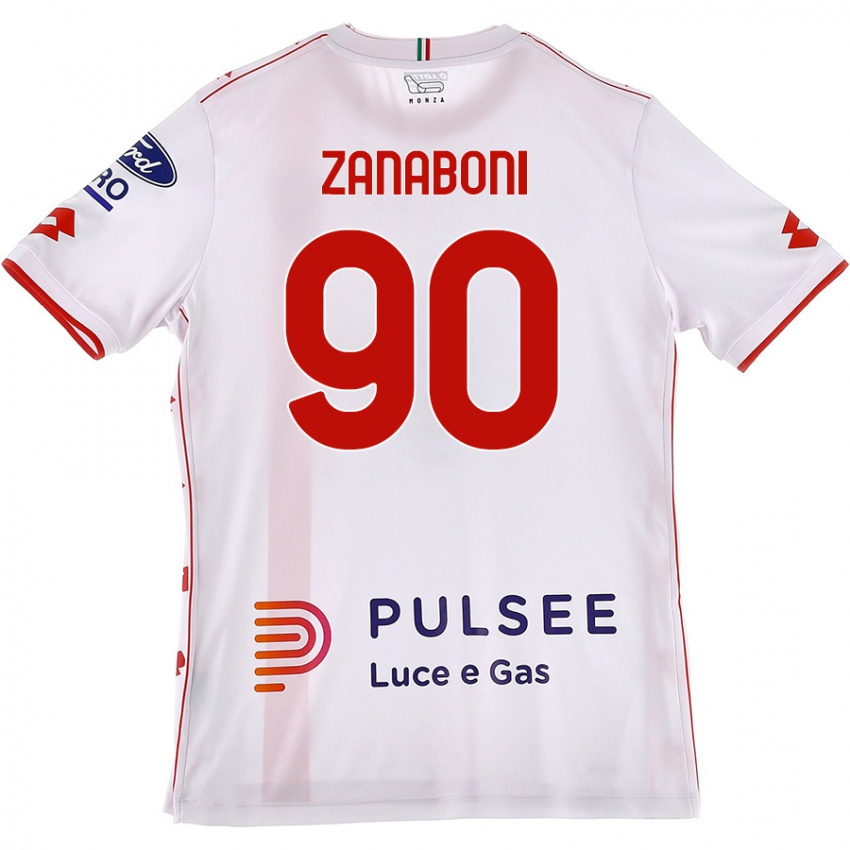 Femme Maillot Emanuele Zanaboni #90 Blanc Rouge Tenues Extérieur 2024/25 T-Shirt Belgique