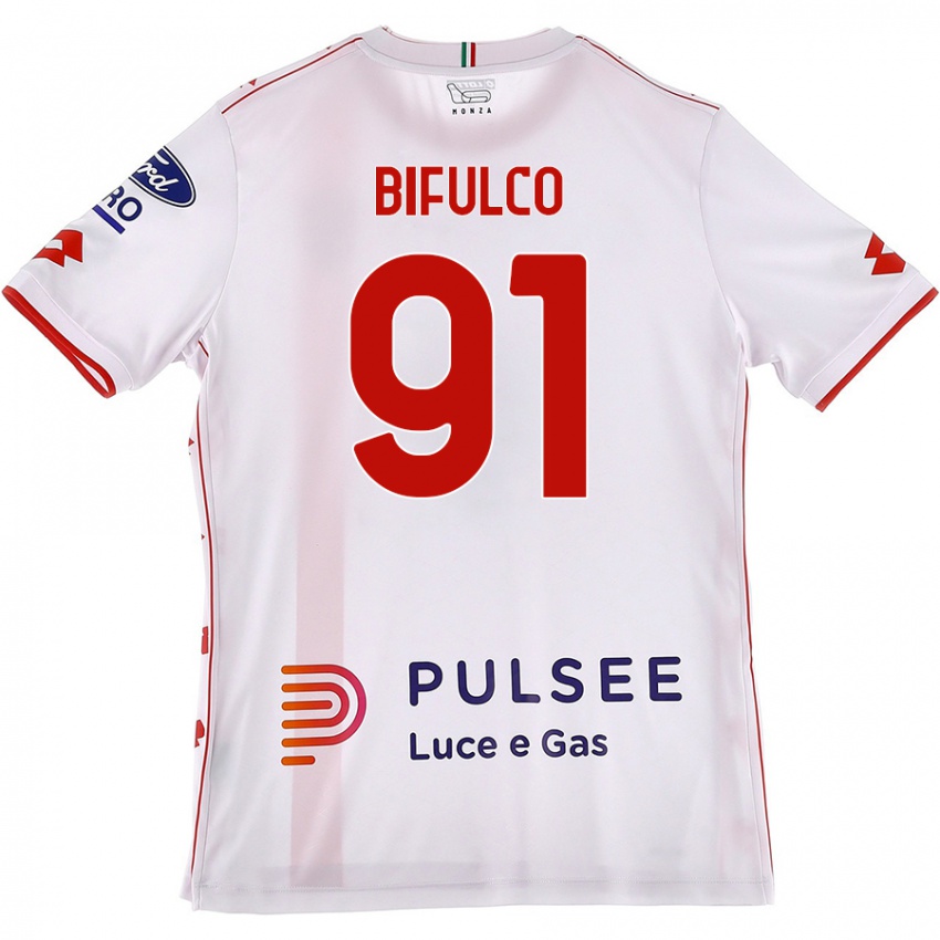 Femme Maillot Davide Bifulco #91 Blanc Rouge Tenues Extérieur 2024/25 T-Shirt Belgique