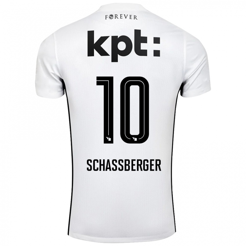 Femme Maillot Julia Schassberger #10 Blanc Noir Tenues Extérieur 2024/25 T-Shirt Belgique