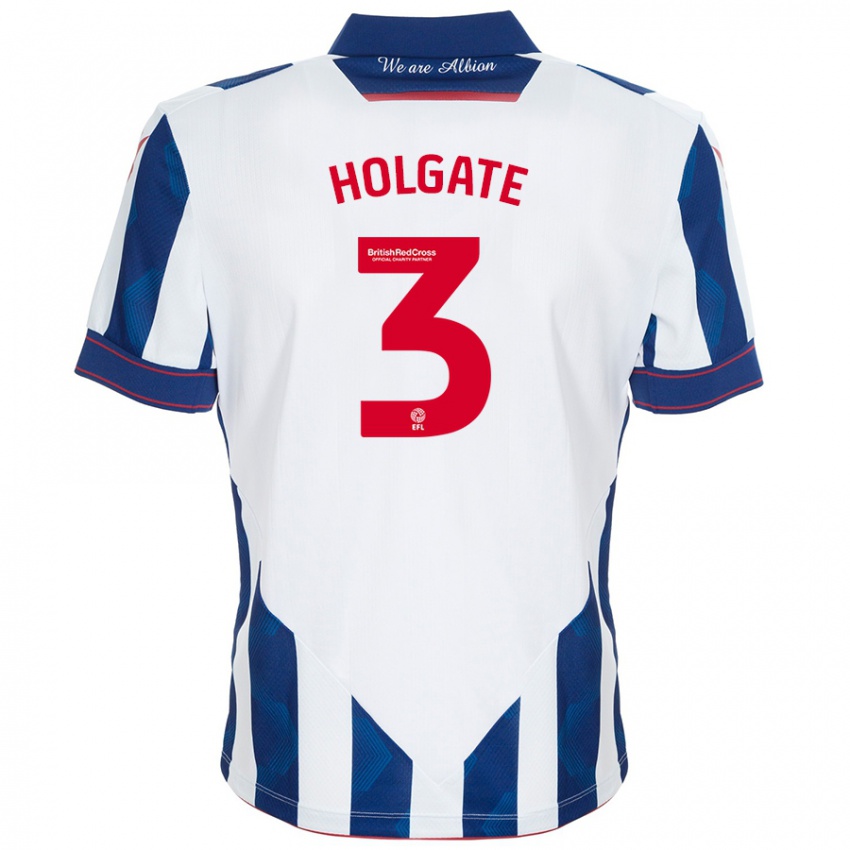 Kinderen Mason Holgate #3 Wit Donkerblauw Thuisshirt Thuistenue 2024/25 T-Shirt België