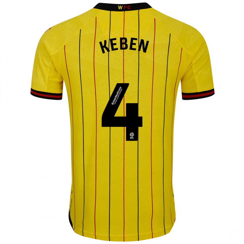 Enfant Maillot Kévin Keben #4 Jaune Et Noir Tenues Domicile 2024/25 T-Shirt Belgique