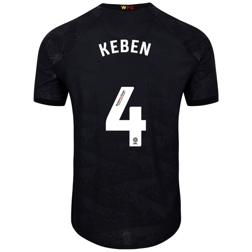 Enfant Maillot Kévin Keben #4 Noir Blanc Tenues Extérieur 2024/25 T-Shirt Belgique