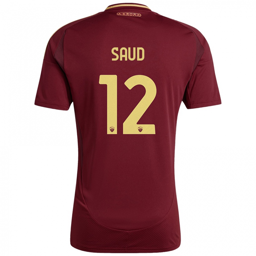 Kinderen Saud Abdulhamid #12 Rood Bruin Goud Thuisshirt Thuistenue 2024/25 T-Shirt België