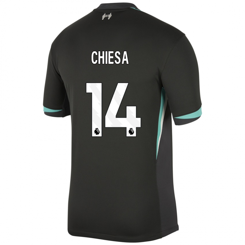 Homme Maillot Federico Chiesa #14 Noir Anthracite Blanc Tenues Extérieur 2024/25 T-Shirt Belgique