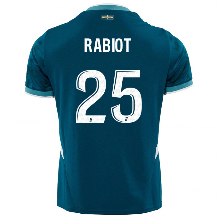 Homme Maillot Adrien Rabiot #25 Turquoise Bleu Tenues Extérieur 2024/25 T-Shirt Belgique