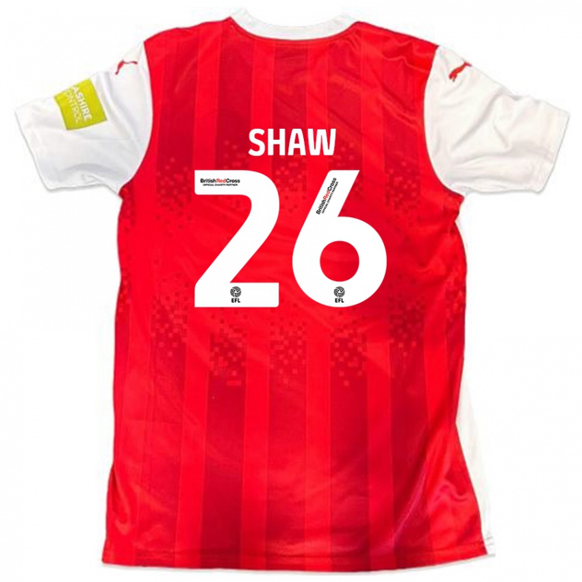 Femme Maillot Liam Shaw #26 Rouge Blanc Tenues Domicile 2024/25 T-Shirt Belgique